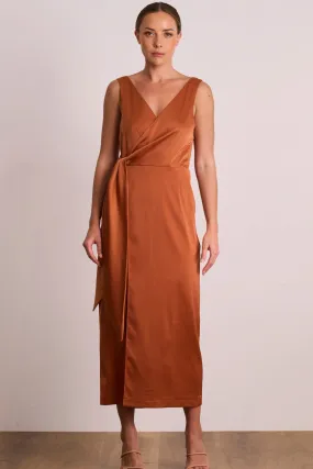 ----Pasduchas   ----Dreamland Wrap Midi Dress - Caramel ---