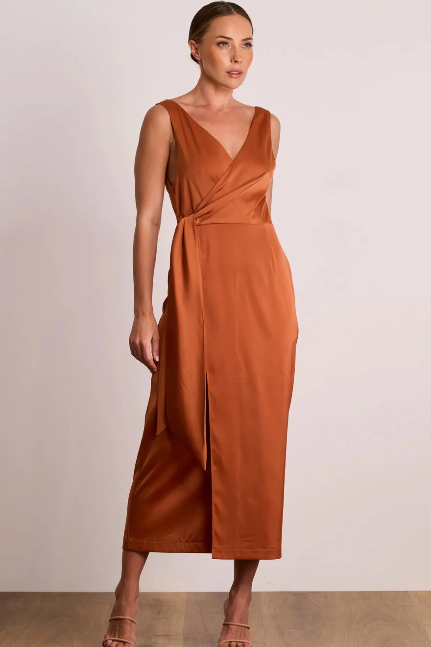 ----Pasduchas   ----Dreamland Wrap Midi Dress - Caramel ---