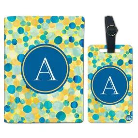 Personalised Passport Cover Suitcase Tag Set - Green Marble Dots