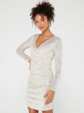 PIECES Delphia Sequin Wrap Dress - Neutral