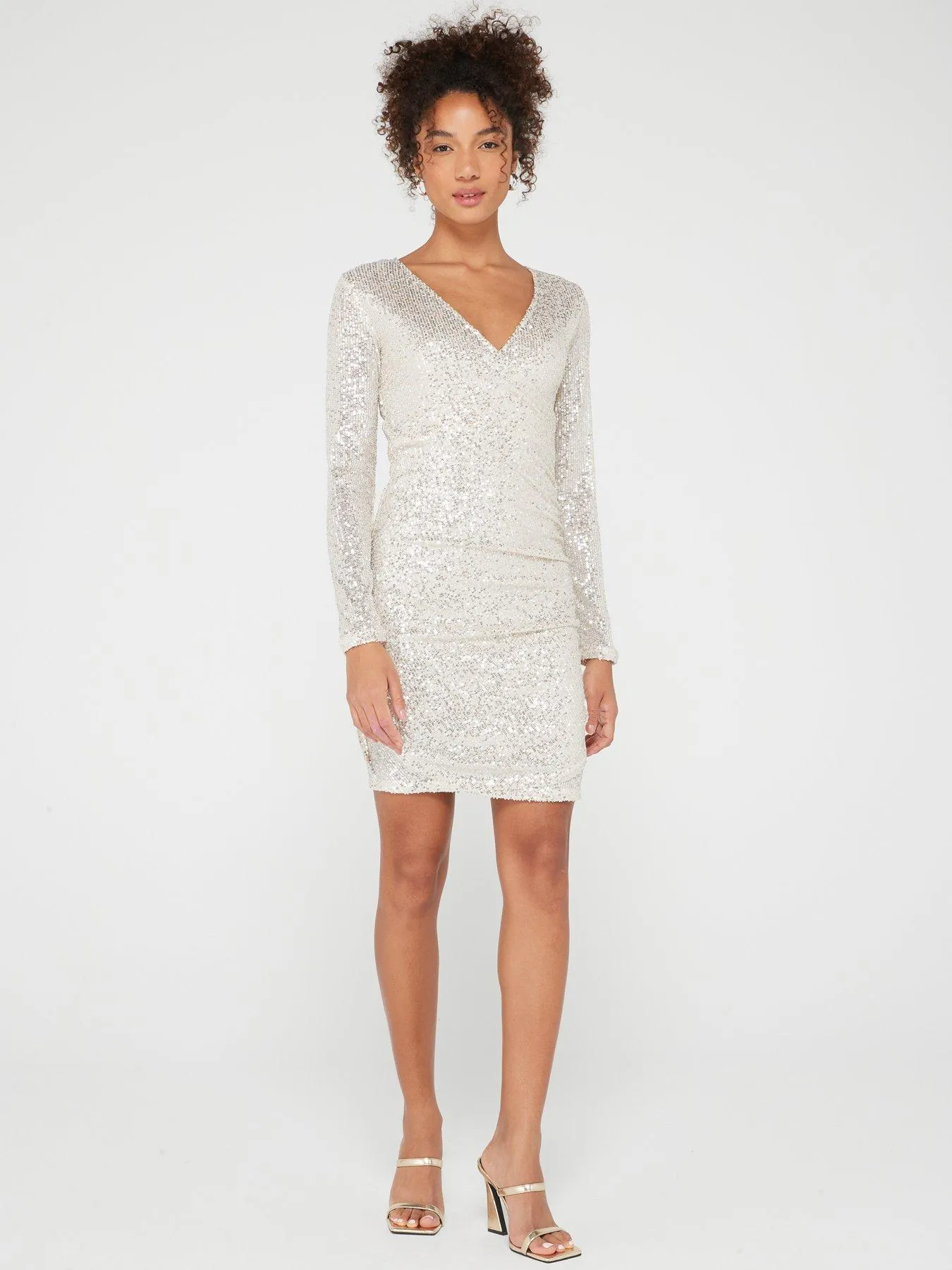 PIECES Delphia Sequin Wrap Dress - Neutral