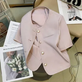 Pink small fragrance style suit jacket for women 2024 summer new style pearl button design high-end luxury top for ladies