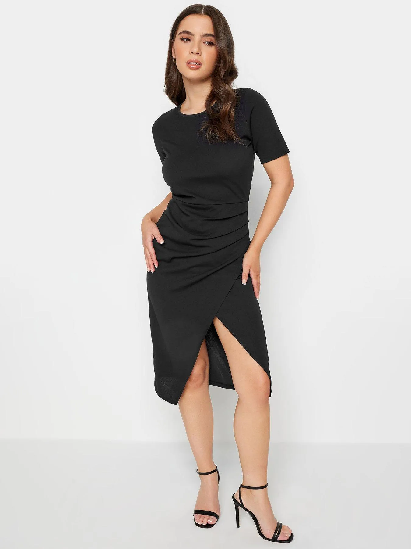 PixieGirl Petite Black Wrap Scuba Midi Dress