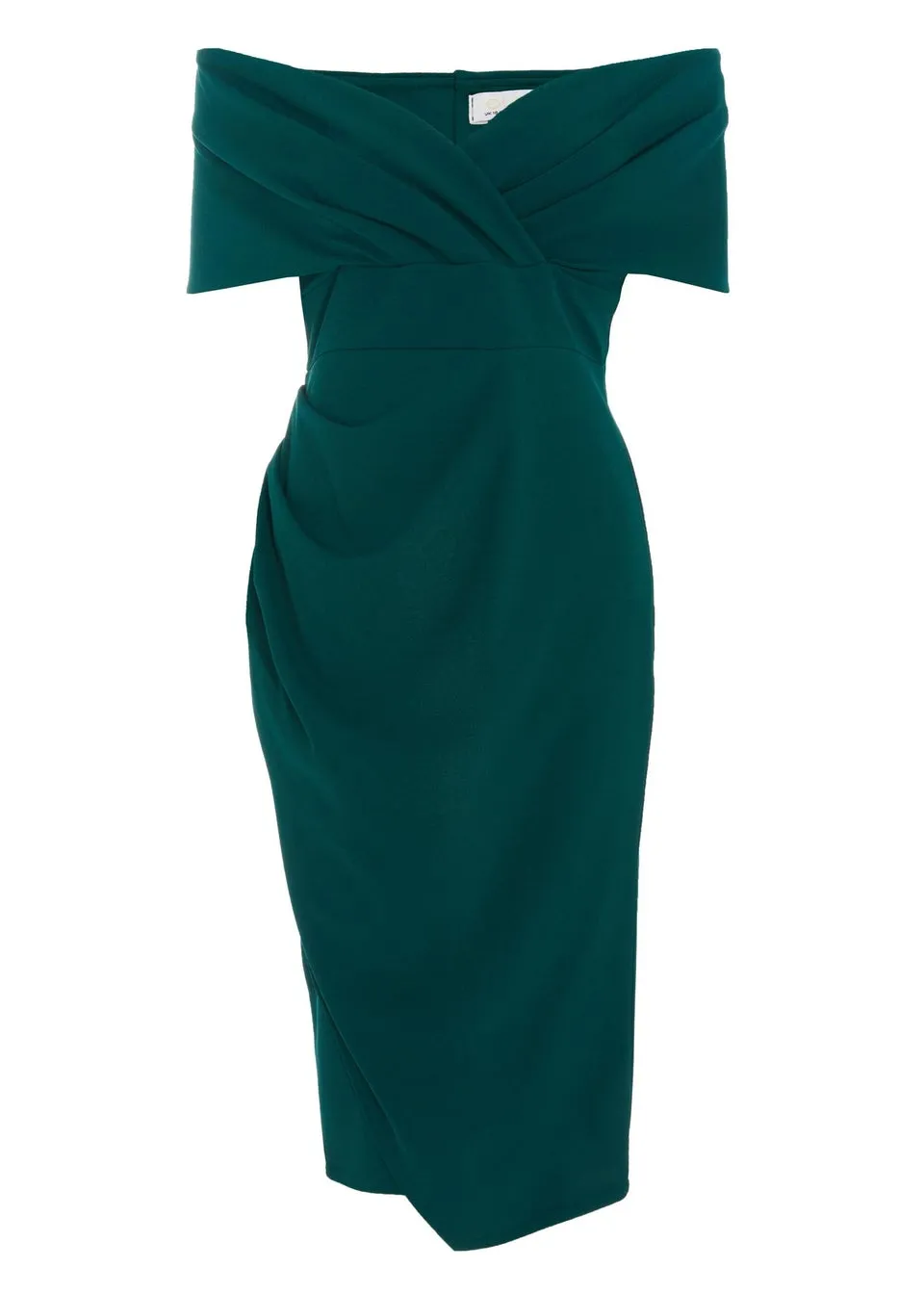 Quiz Green Bardot Ruched Wrap Midi Dress