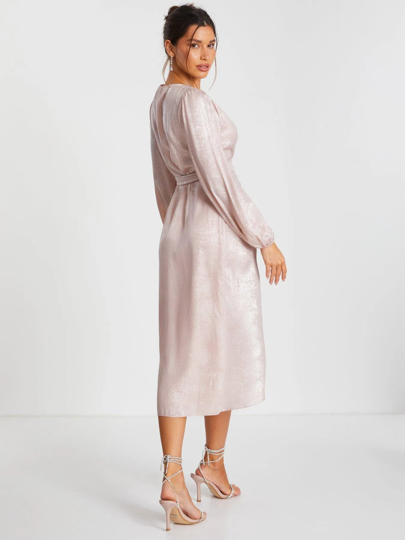 Quiz Pink Foil Wrap Midi Dress