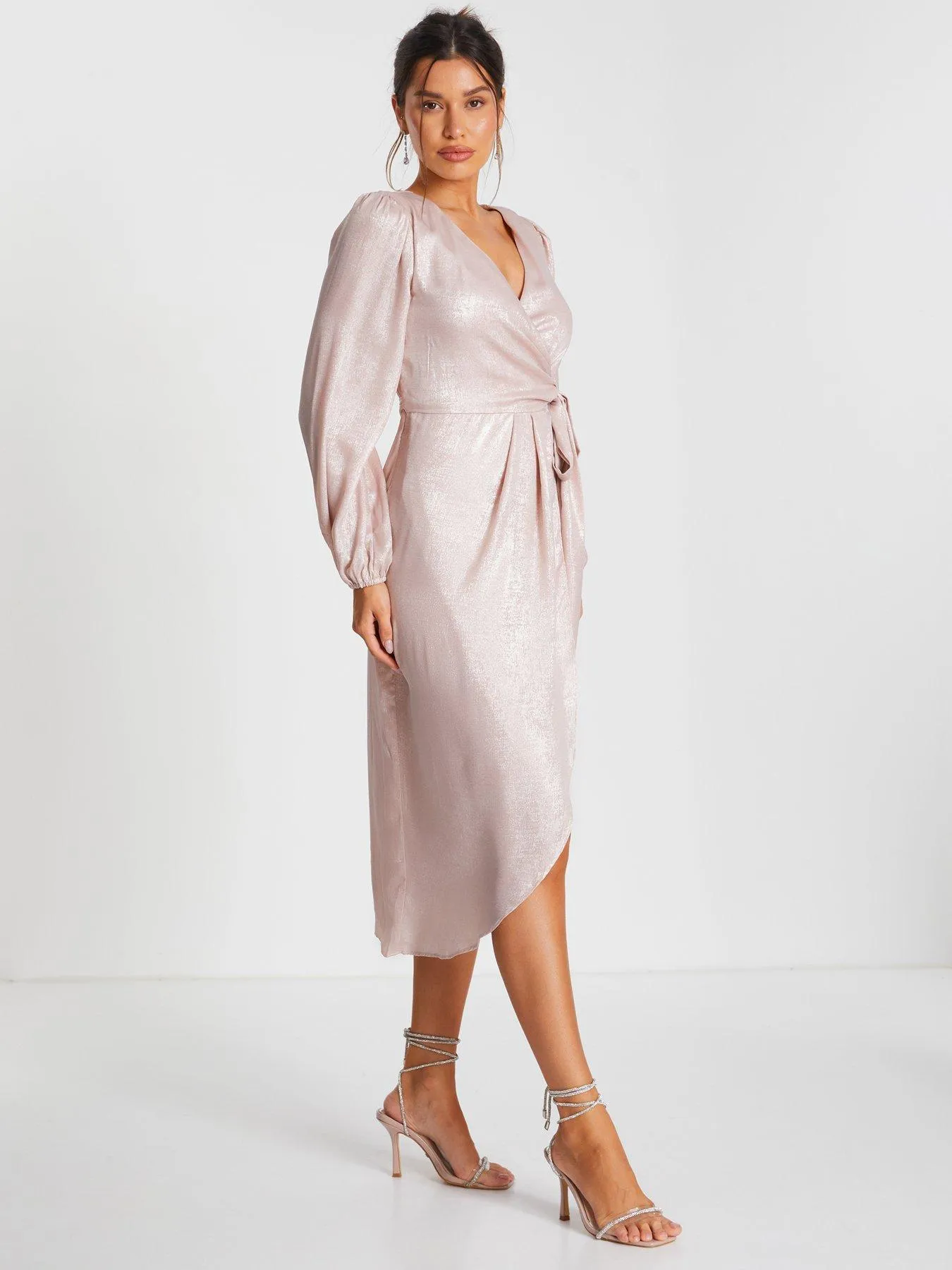 Quiz Pink Foil Wrap Midi Dress