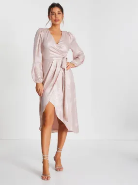 Quiz Pink Foil Wrap Midi Dress