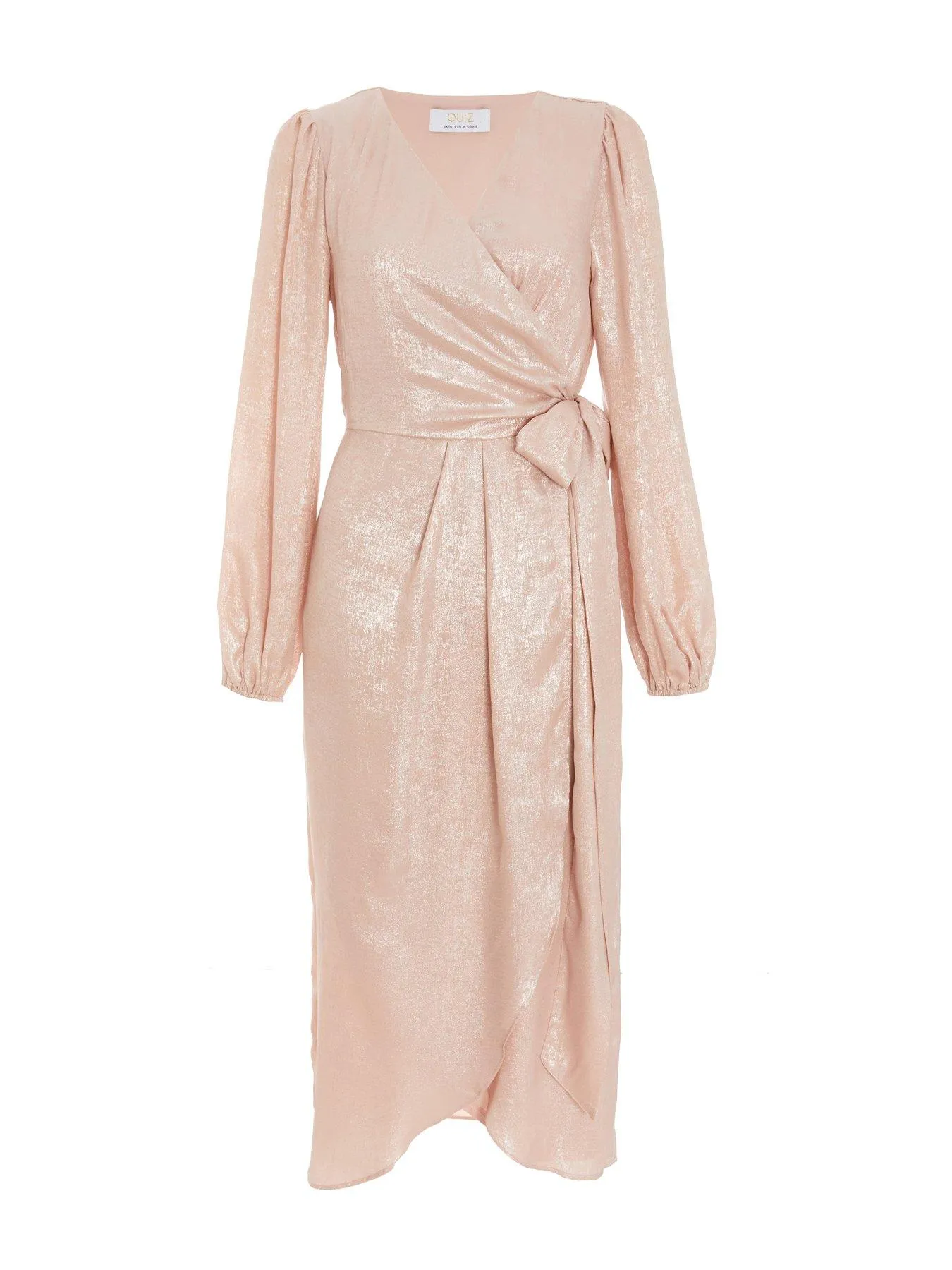 Quiz Pink Foil Wrap Midi Dress