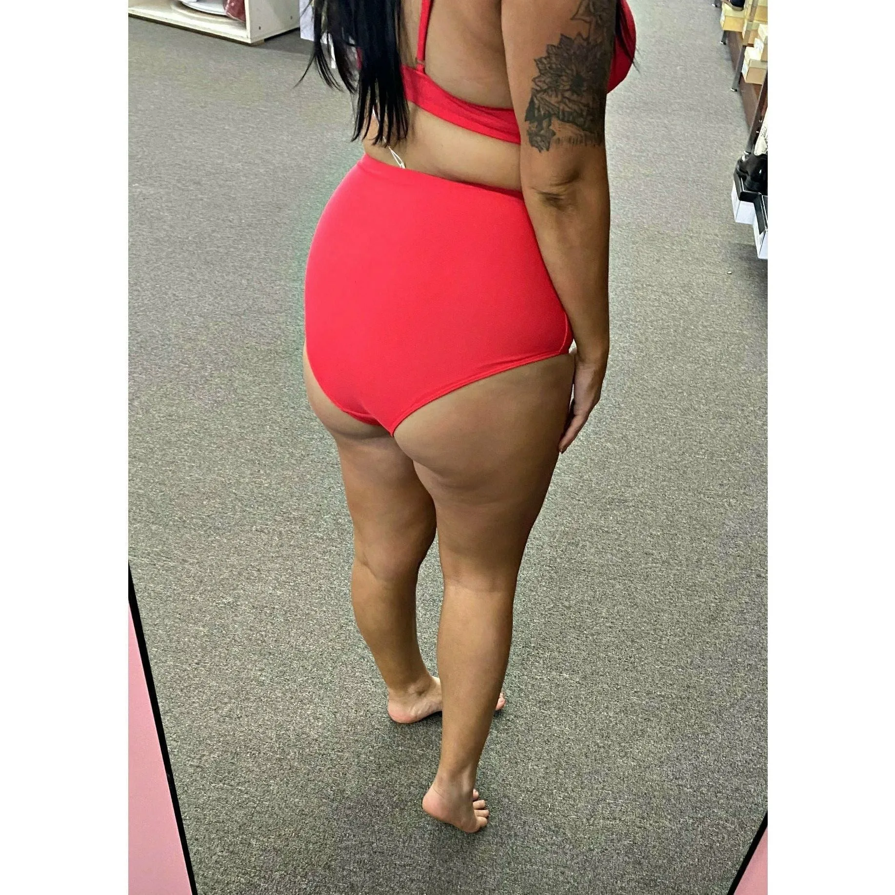 Red High Waisted Bikini Bottom