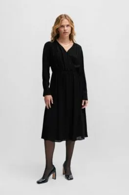 Regular-fit dress with wrap front and button cuffs