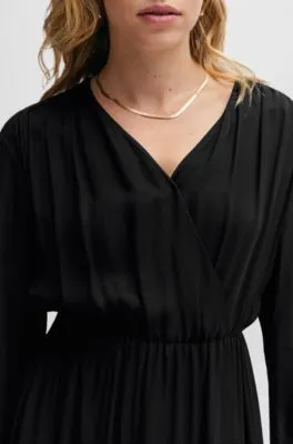 Regular-fit dress with wrap front and button cuffs