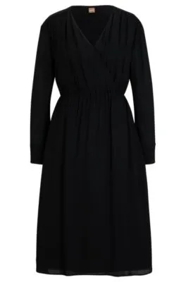 Regular-fit dress with wrap front and button cuffs