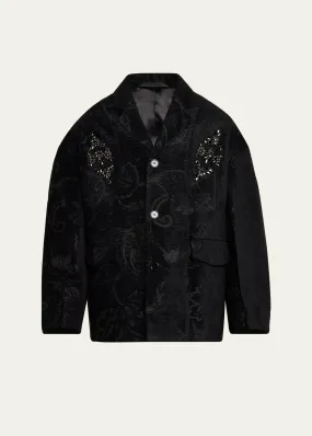 Simone Rocha Men's Embellished Boxy Armour Tapestry Jacket