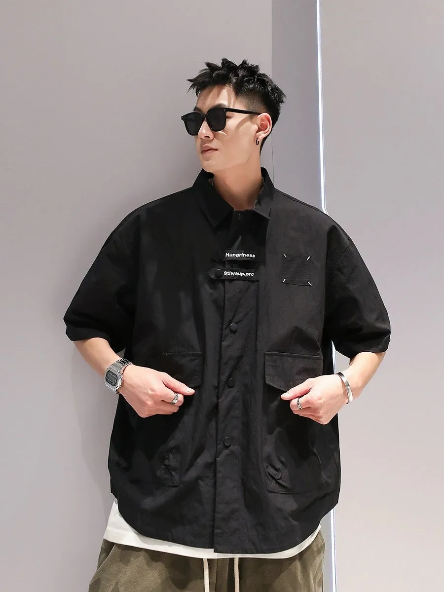 Skilled embroidery design work shirt summer men's thin short-sleeved shirt fashion handsome trendy large size jacket