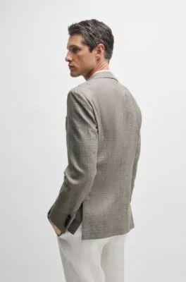 Slim-fit jacket in checked silk and virgin wool