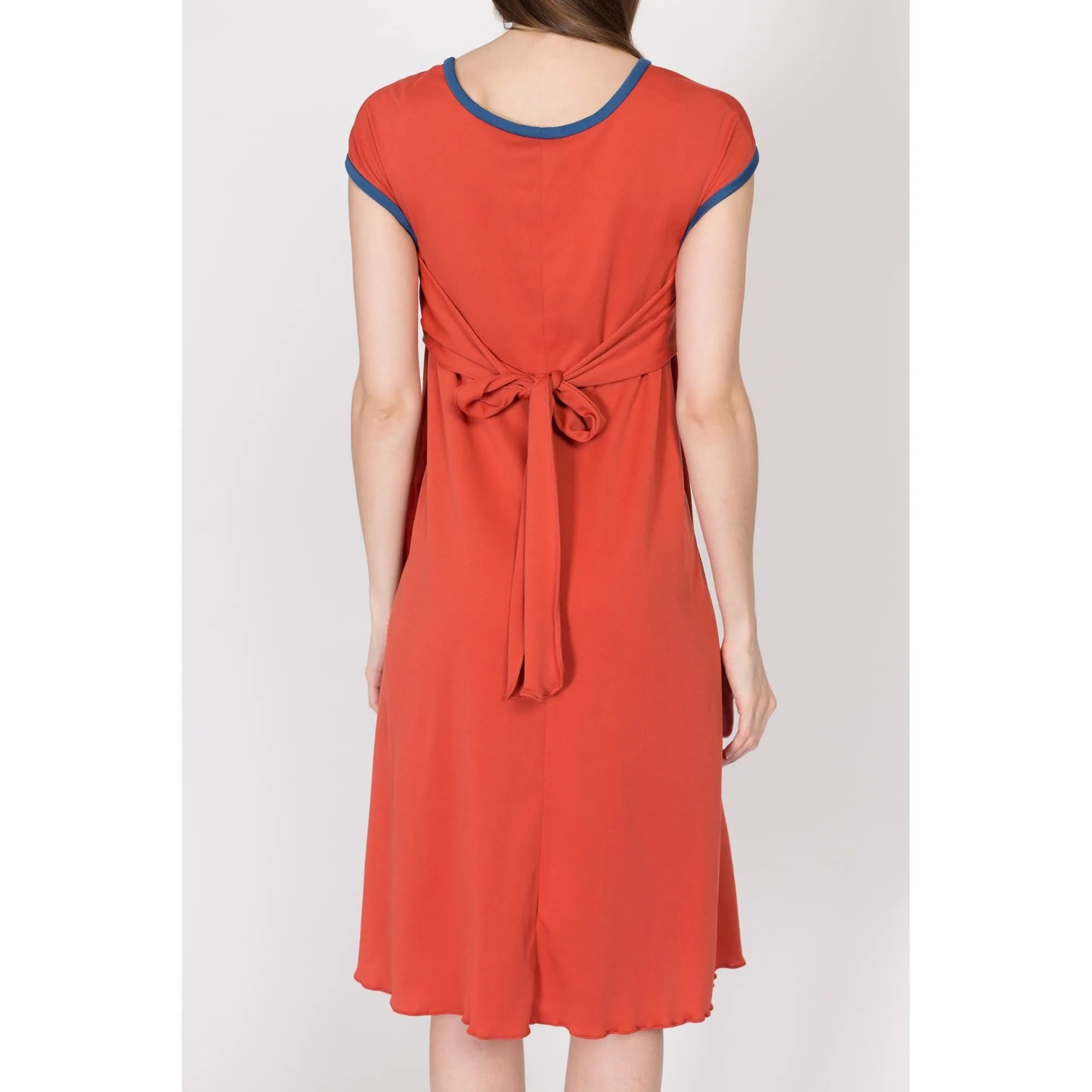 Small 70s Burnt Orange Wrap Overlay Midi Dress