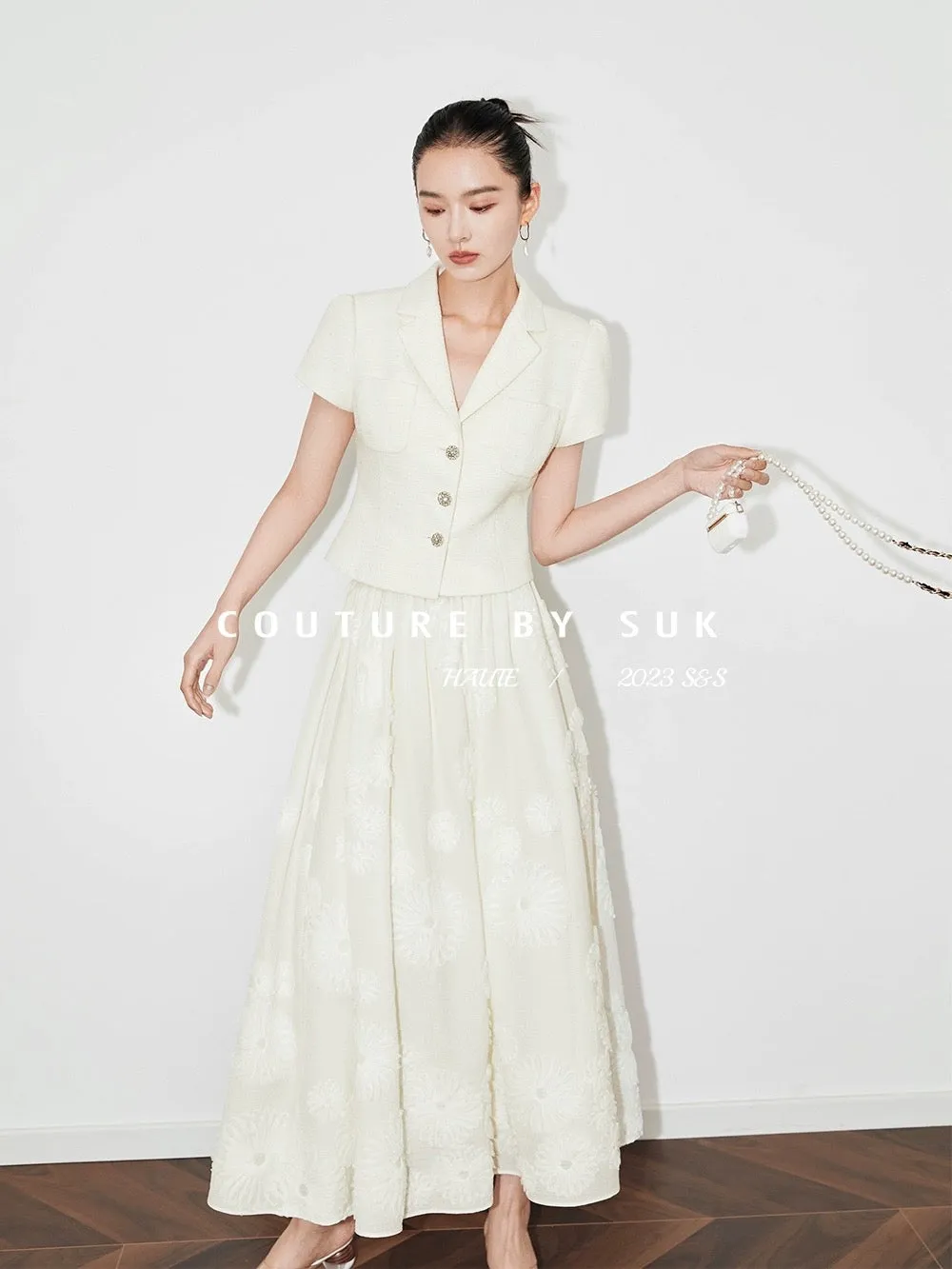 SUK the romantic city! High-end off-white small fragrant top jacket new 2024 skirt two-piece set