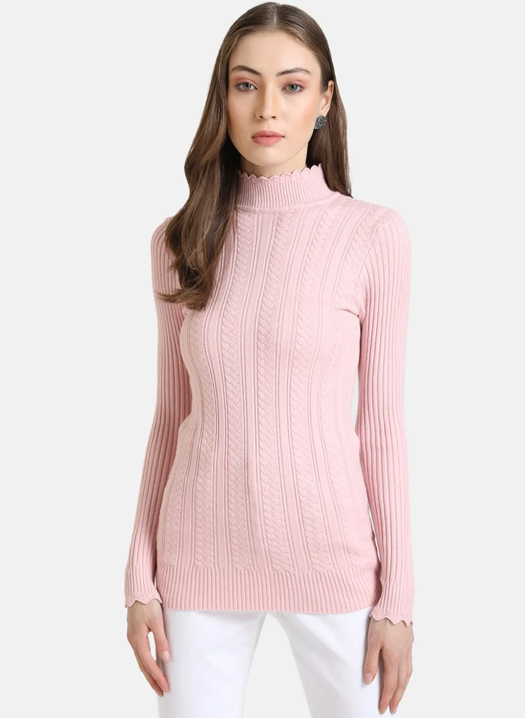 Textured Pullover With Scallop Neck