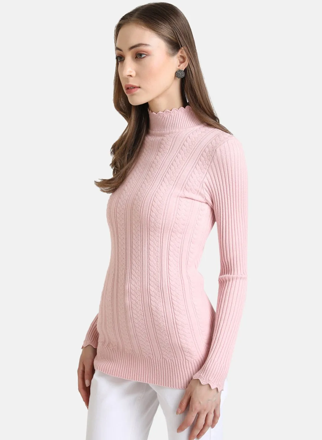 Textured Pullover With Scallop Neck