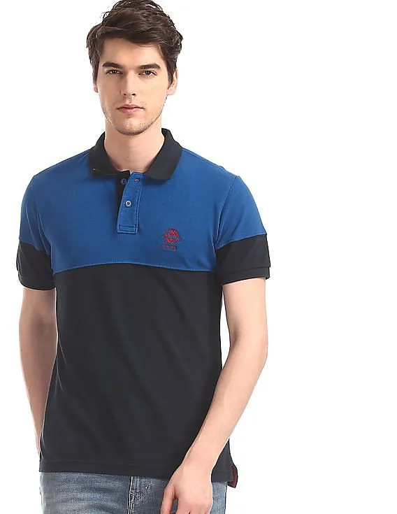 U.S. Polo Assn. Blue Cut And Sew Panel Pique Polo Shirt