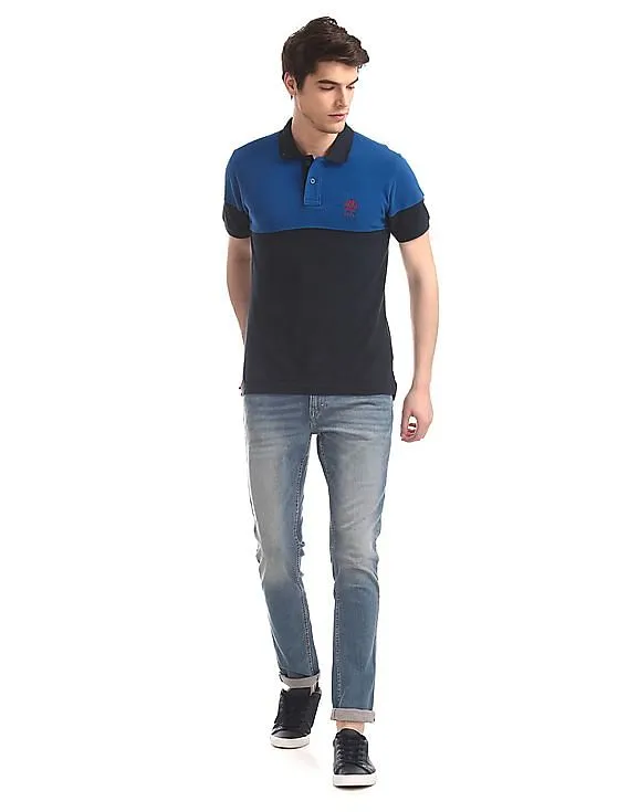 U.S. Polo Assn. Blue Cut And Sew Panel Pique Polo Shirt