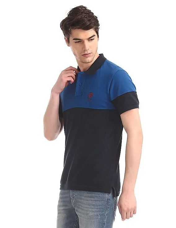 U.S. Polo Assn. Blue Cut And Sew Panel Pique Polo Shirt