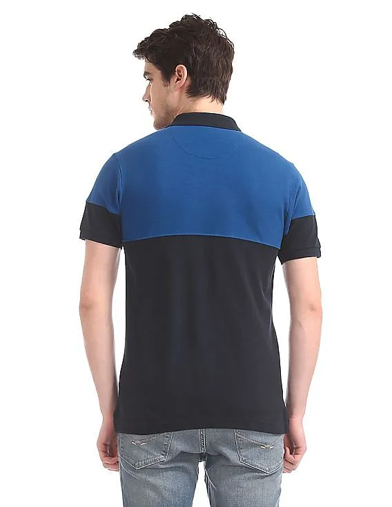 U.S. Polo Assn. Blue Cut And Sew Panel Pique Polo Shirt