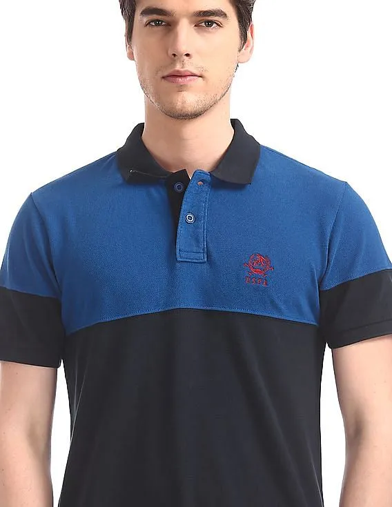 U.S. Polo Assn. Blue Cut And Sew Panel Pique Polo Shirt