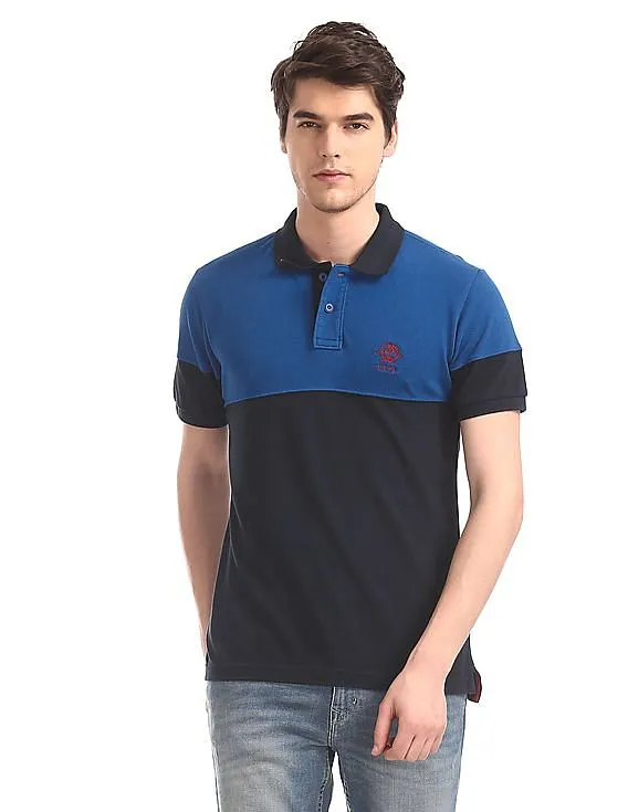 U.S. Polo Assn. Blue Cut And Sew Panel Pique Polo Shirt