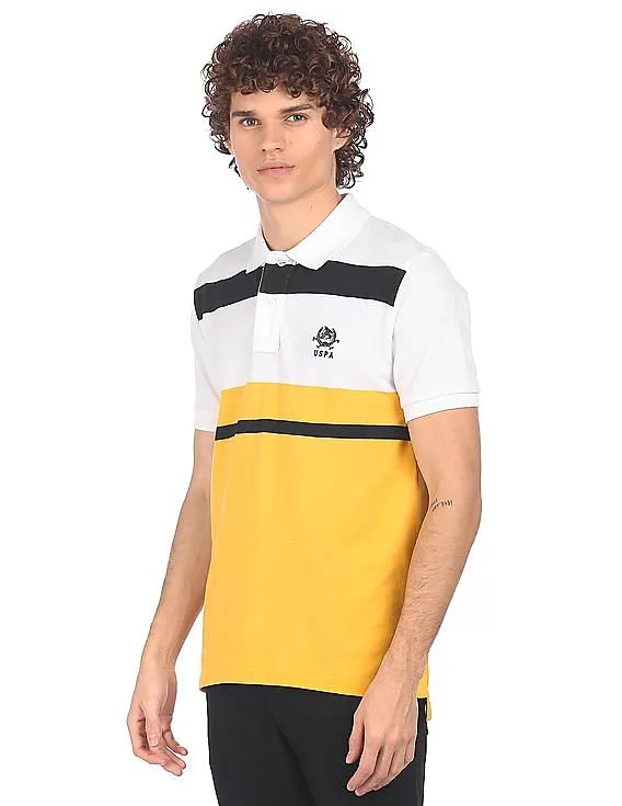 U.S. Polo Assn. Men White Short Sleeve Striped Polo T-shirt