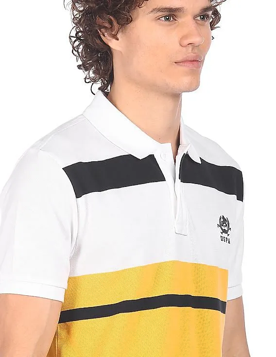 U.S. Polo Assn. Men White Short Sleeve Striped Polo T-shirt