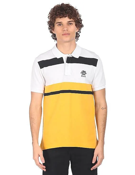 U.S. Polo Assn. Men White Short Sleeve Striped Polo T-shirt