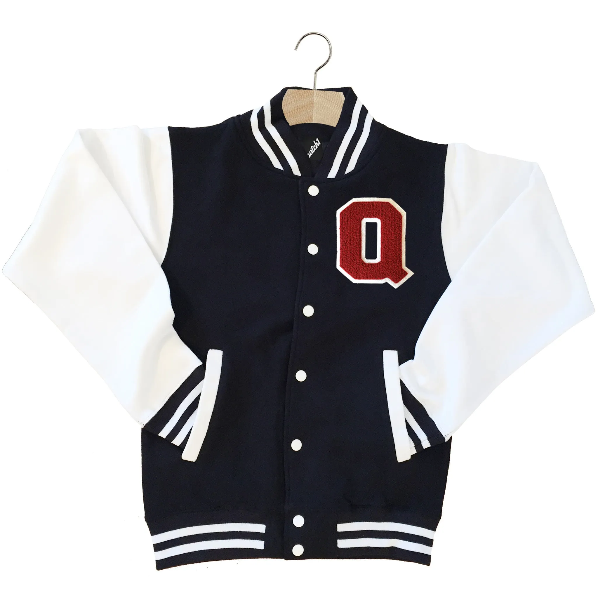 VARSITY BASEBALL JACKET UNISEX PERSONALISED WITH GENUINE US COLLEGE LETTER Q