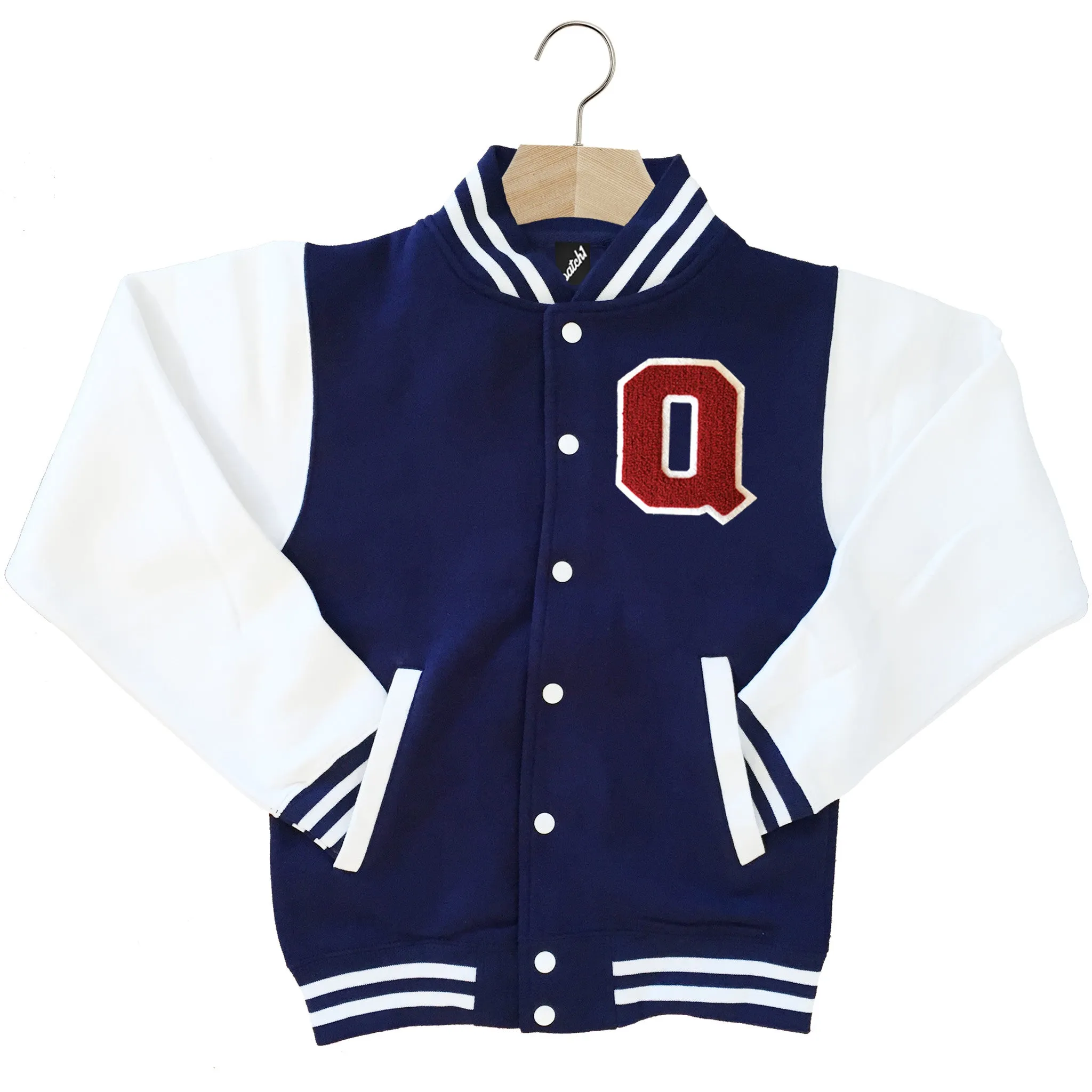 VARSITY BASEBALL JACKET UNISEX PERSONALISED WITH GENUINE US COLLEGE LETTER Q