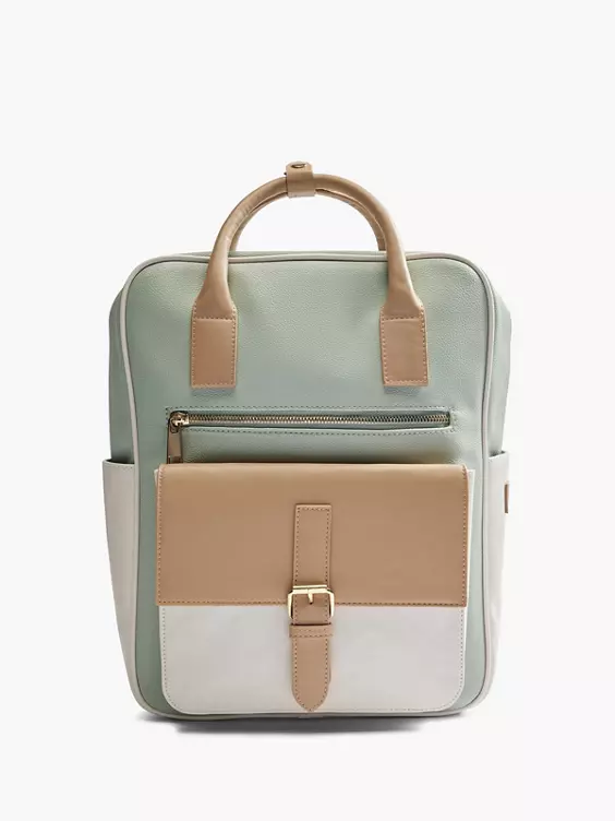 Venice  Beige and Green Panelled Backpack