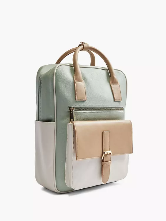 Venice  Beige and Green Panelled Backpack