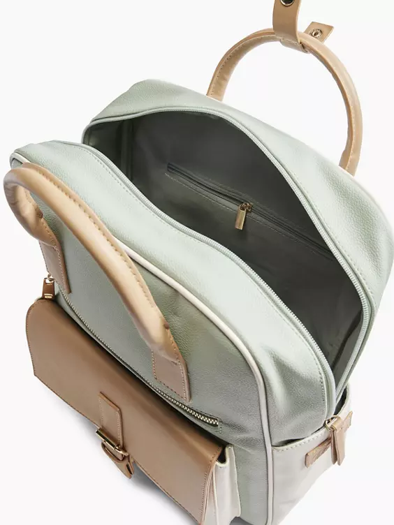 Venice  Beige and Green Panelled Backpack