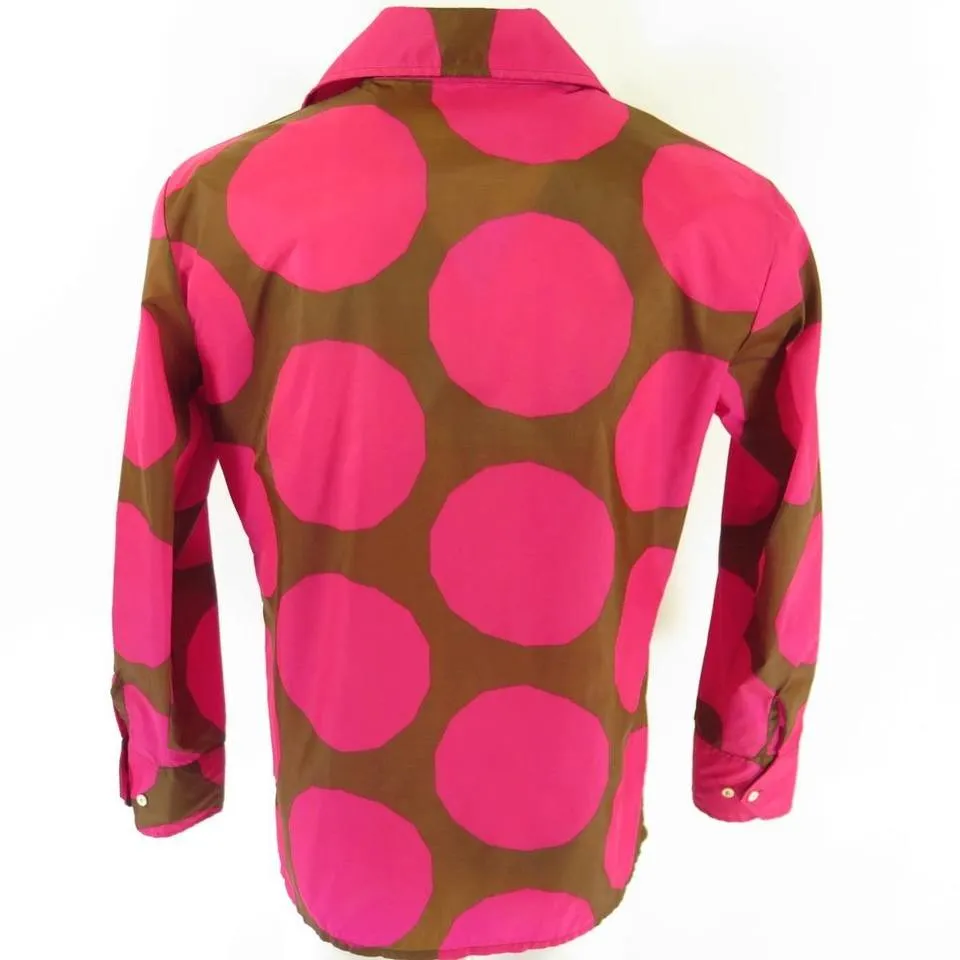 Vintage 70s Ski Shirt Mens L Pink Polka Dot Shell Skyr Retro Nylon