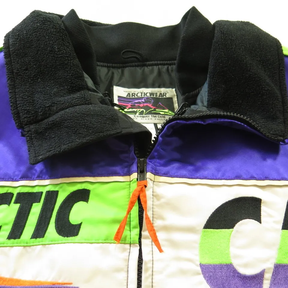 Vintage 80s Arctic Cat Ski Jacket Mens XL Retro Puffy Arcticwear USA Snowmobile