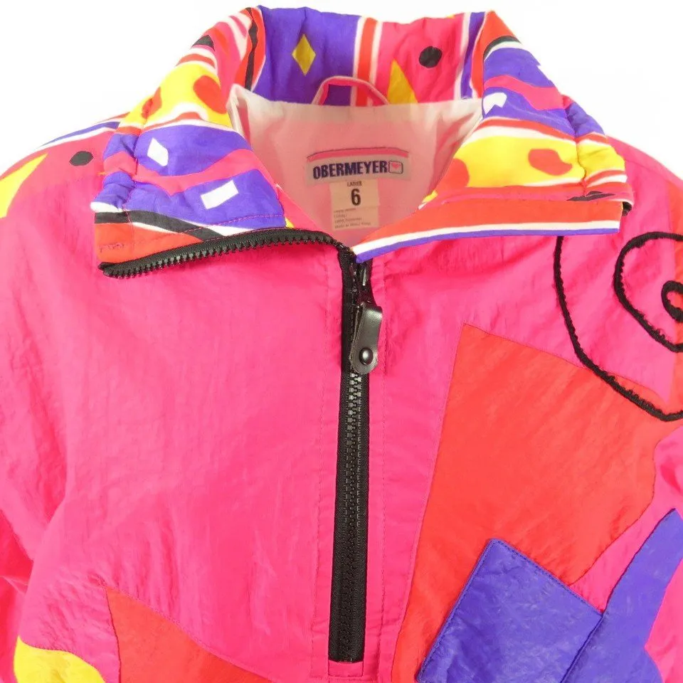 Vintage 80s Obermeyer Retro Ski Shell Neon Jacket Womens 6 Deadstock