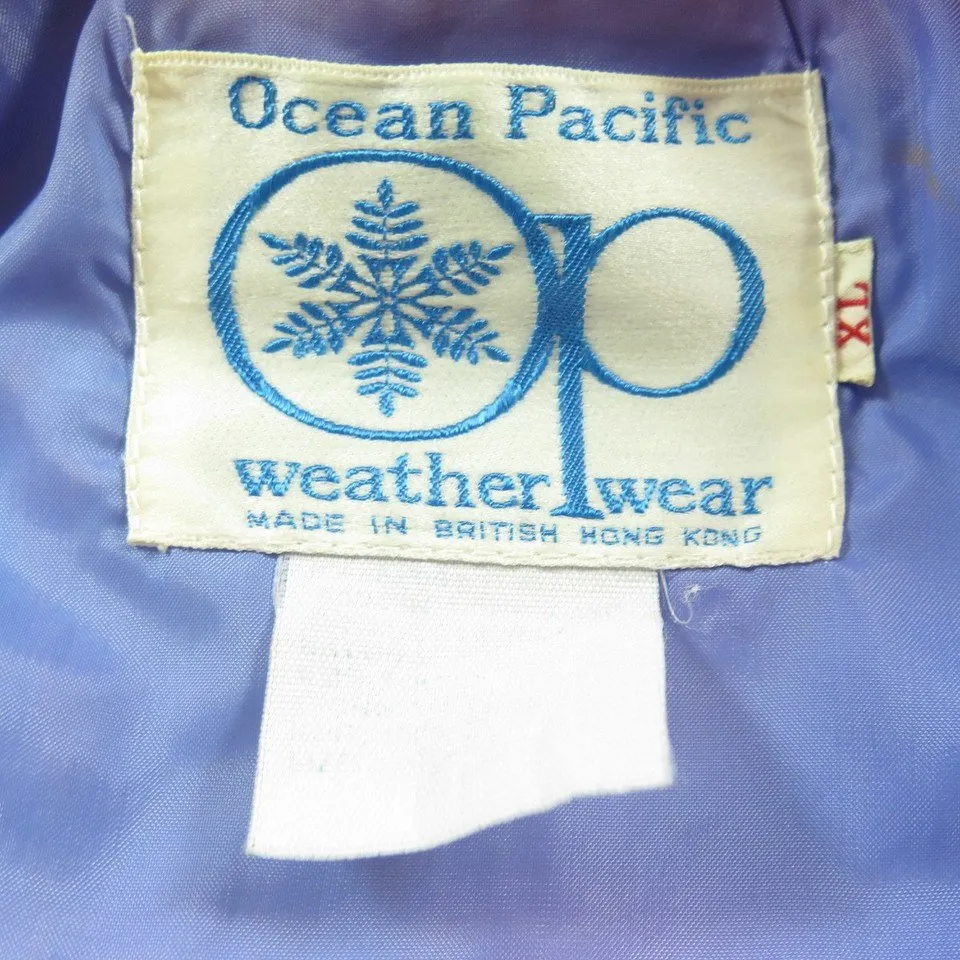 Vintage 80s OP Ocean Pacific Puffy Retro Stripes Ski Hooded Jacket XL