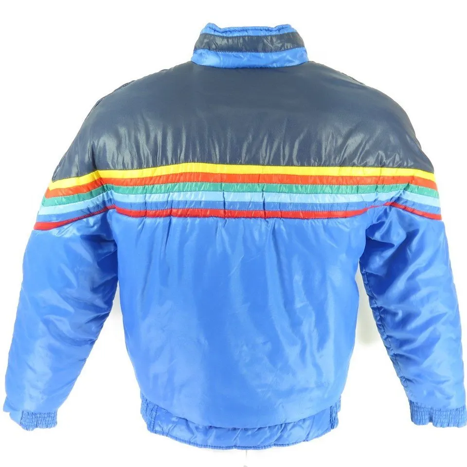 Vintage 80s Ski Jacket Mens L Retro Puffy Rainbow Stripe Aventura Nylon