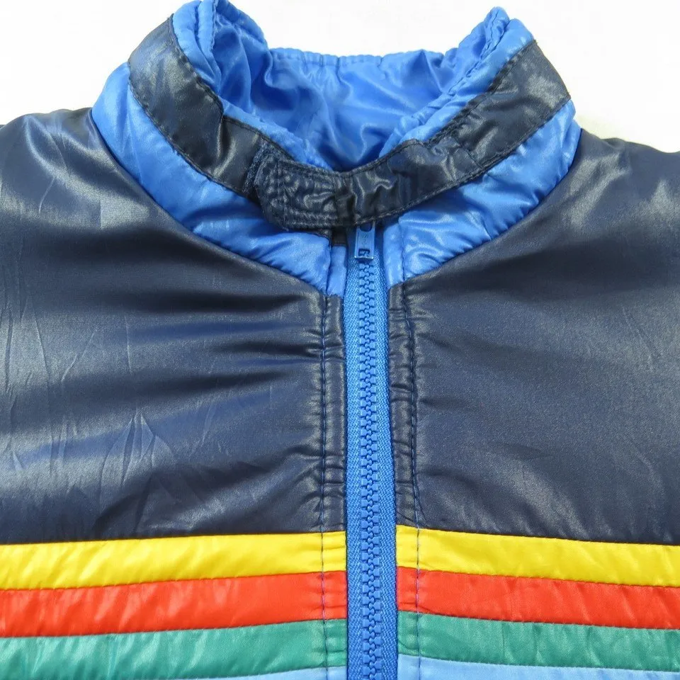 Vintage 80s Ski Jacket Mens L Retro Puffy Rainbow Stripe Aventura Nylon