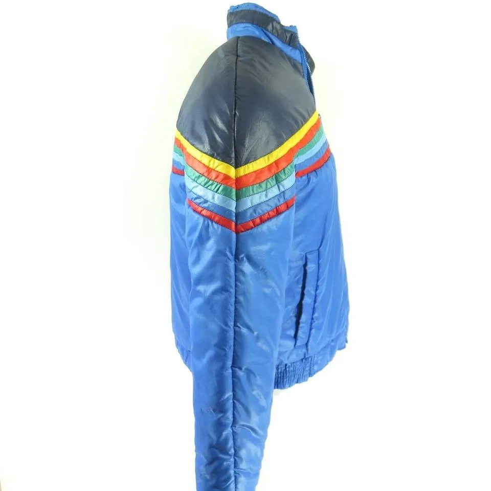 Vintage 80s Ski Jacket Mens L Retro Puffy Rainbow Stripe Aventura Nylon