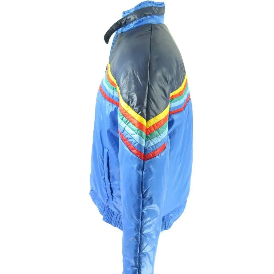 Vintage 80s Ski Jacket Mens L Retro Puffy Rainbow Stripe Aventura Nylon