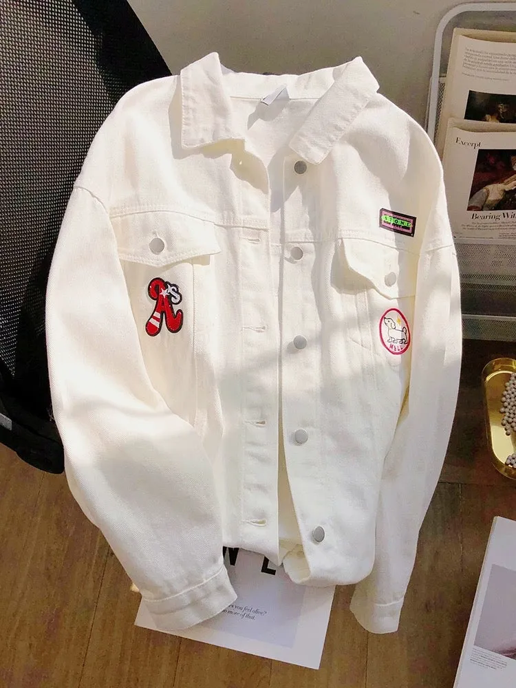 White denim jacket women's design niche spring and autumn 2024 new Korean version loose fashionable high-end top trend