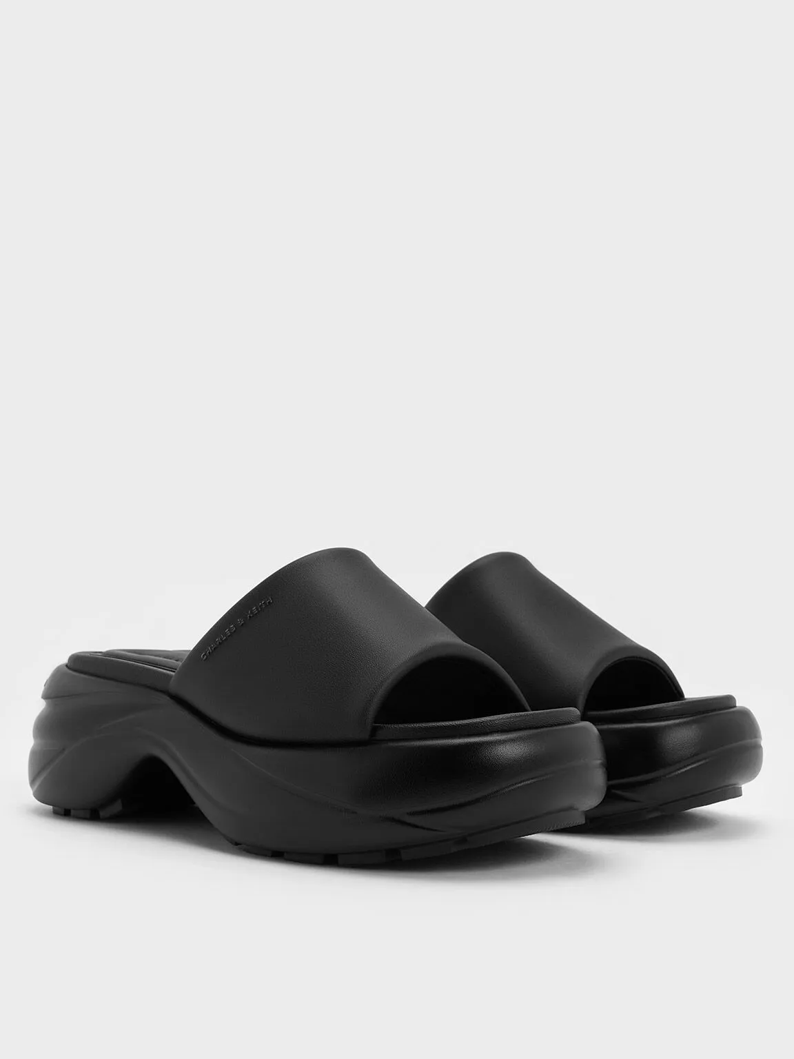 Wide-Strap Curved Platform Sports Sandals - Black