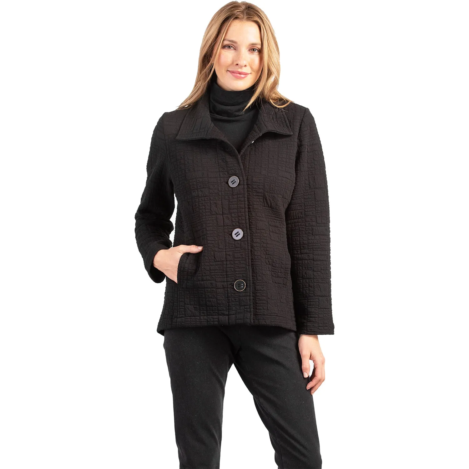 Women's Habitat Box Quilt Button Front Jacket Black