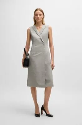 Wrap-front dress in checked virgin-wool crepe