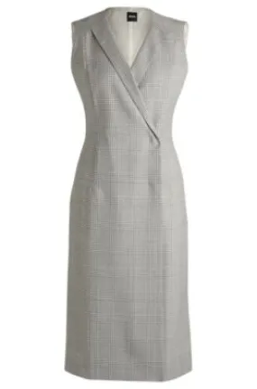 Wrap-front dress in checked virgin-wool crepe